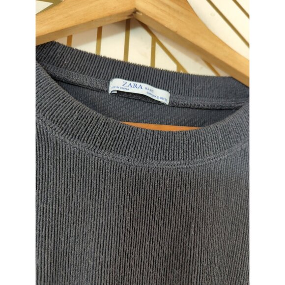 Zara Long Sleeve Grey Crew Neck Pull Over Cinched Waist Classic Style Size Small - Picture 4 of 6